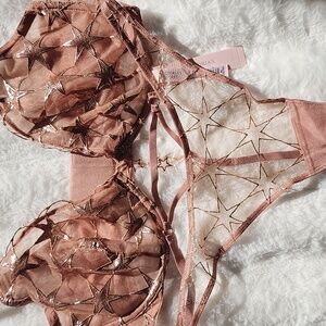 NWT VS Star Dusted Embroidery Bra and Matching Panty Set. Size:38C